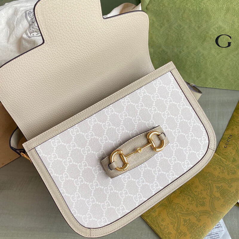 Gvc*1 Horsebit 1955 Canvas Small Shoulder Bag White Beige