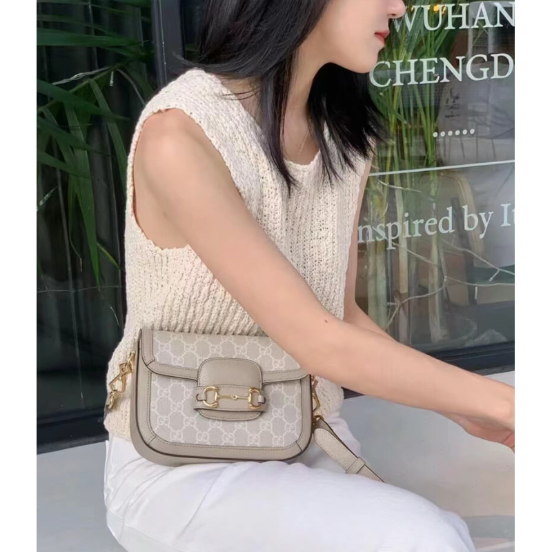 Gvc*1 Horsebit 1955 Canvas Mini Shoulder Bag White Beige