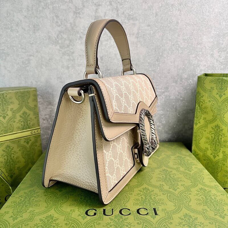 Gvc*1 dionysus top handle beige and white canvas 24x16cm