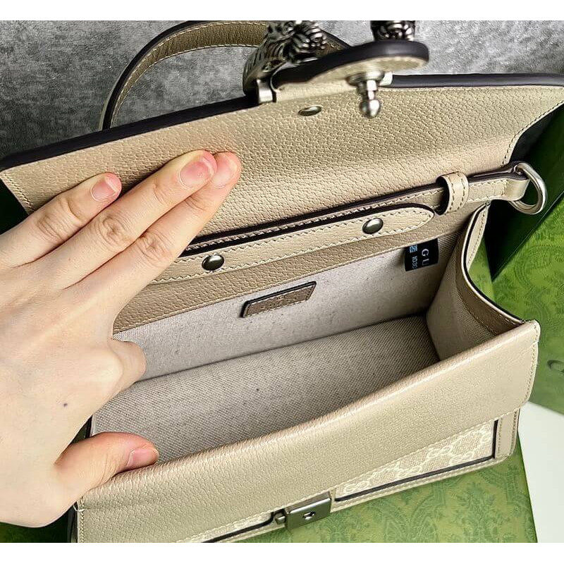 Gvc*1 dionysus top handle beige and white canvas 24x16cm