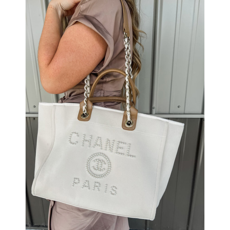 Ch**el Canvas Pearl Large Deauville Tote A66941