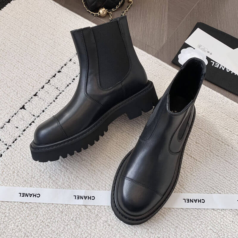 Ch**el Calfskin Cap Toe CC Ankle Boots