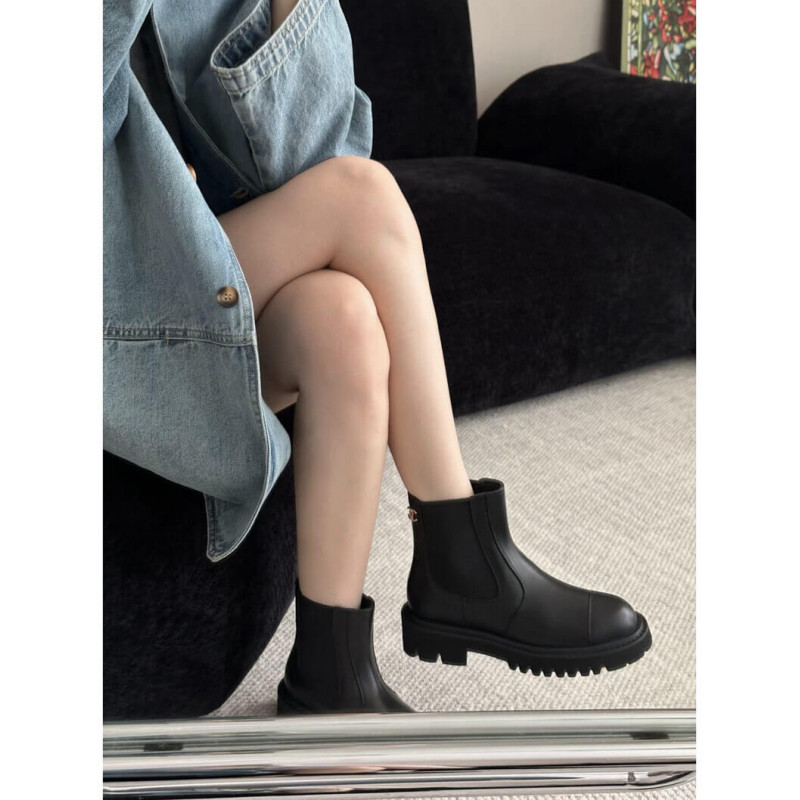 Ch**el Calfskin Cap Toe CC Ankle Boots