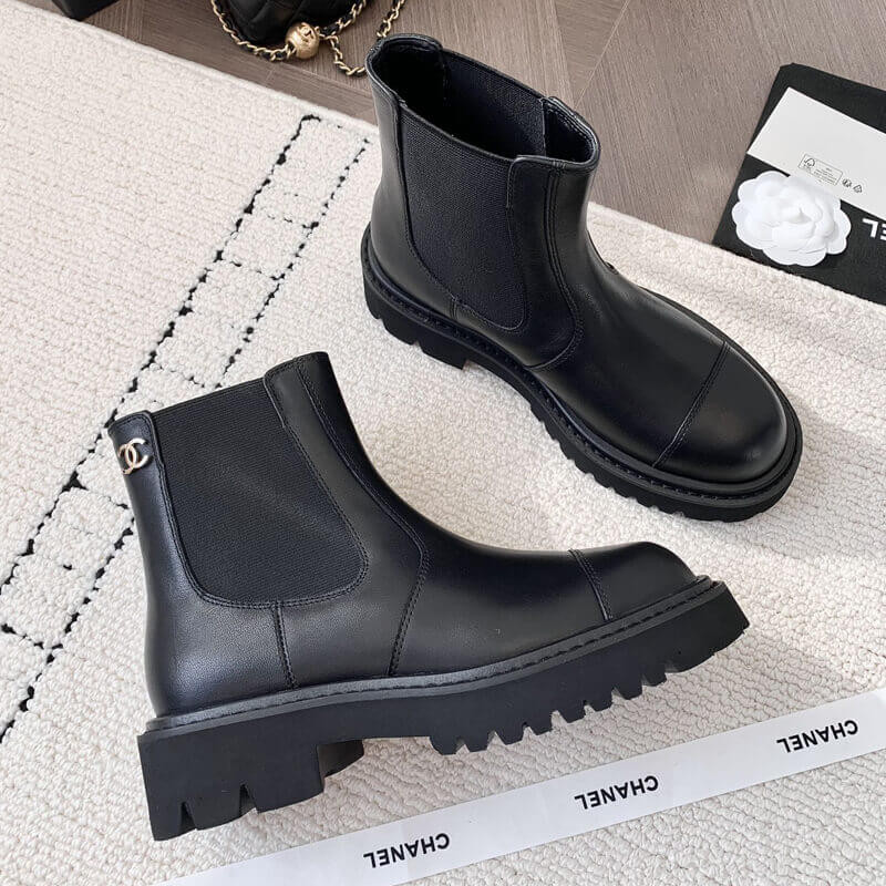 Ch**el Calfskin Cap Toe CC Ankle Boots