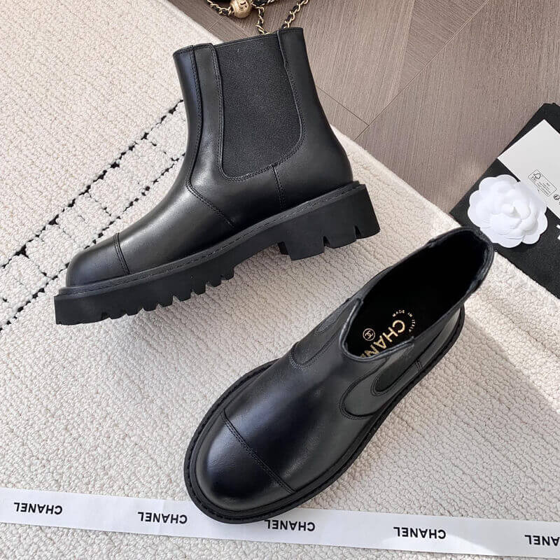 Ch**el Calfskin Cap Toe CC Ankle Boots