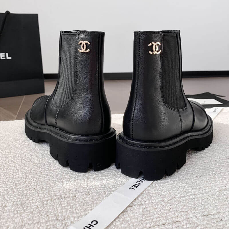 Ch**el Calfskin Cap Toe CC Ankle Boots