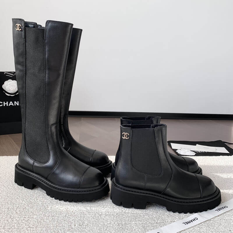 Ch**el Calfskin Cap Toe CC Ankle Boots