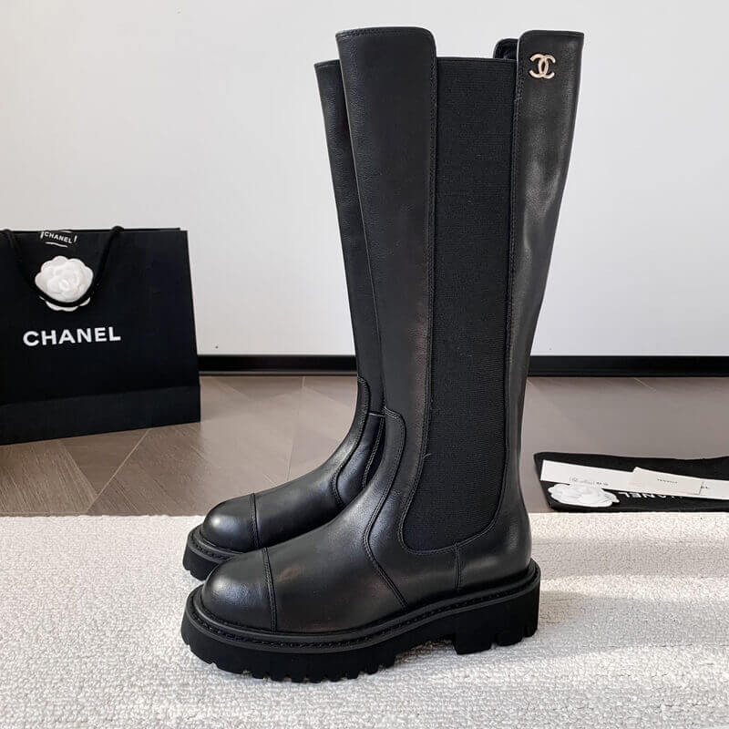 Ch**el Calfskin Cap Toe CC High Boots