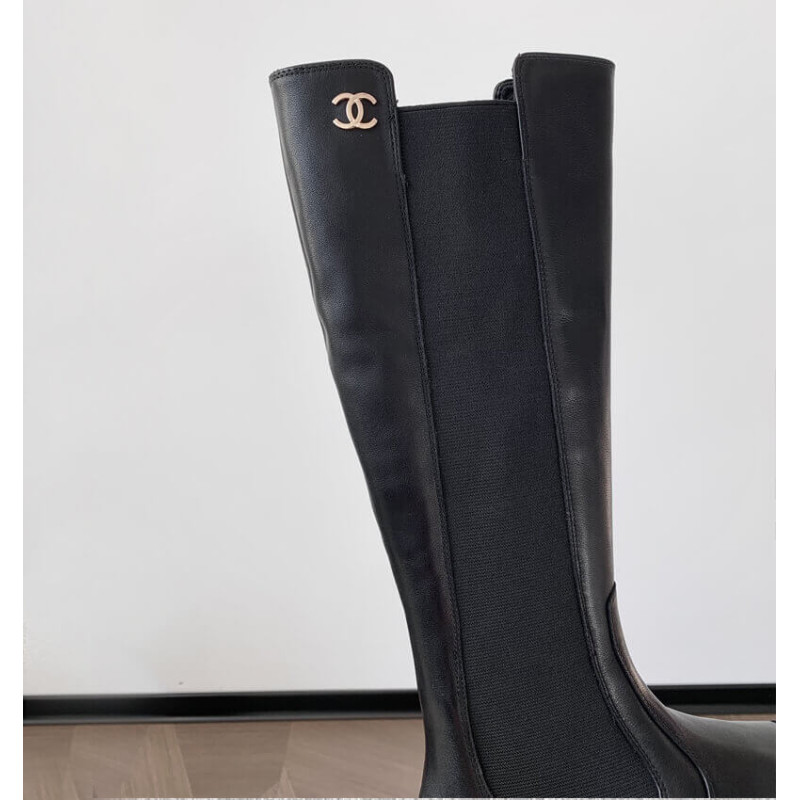 Ch**el Calfskin Cap Toe CC High Boots