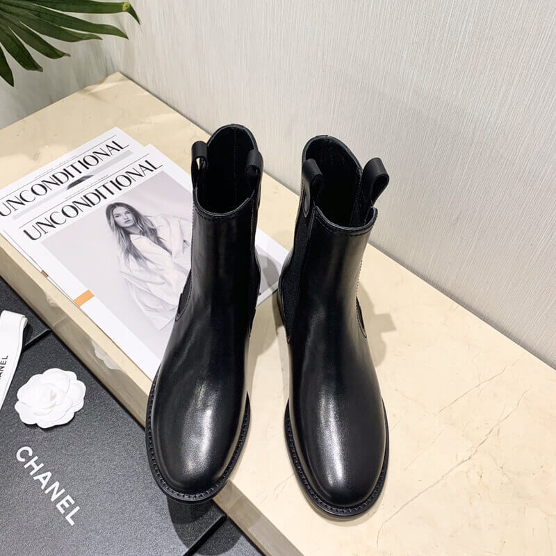 Ch**el Calfskin Cap Toe Ankle Boots