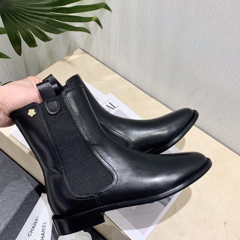 Ch**el Calfskin Cap Toe Ankle Boots