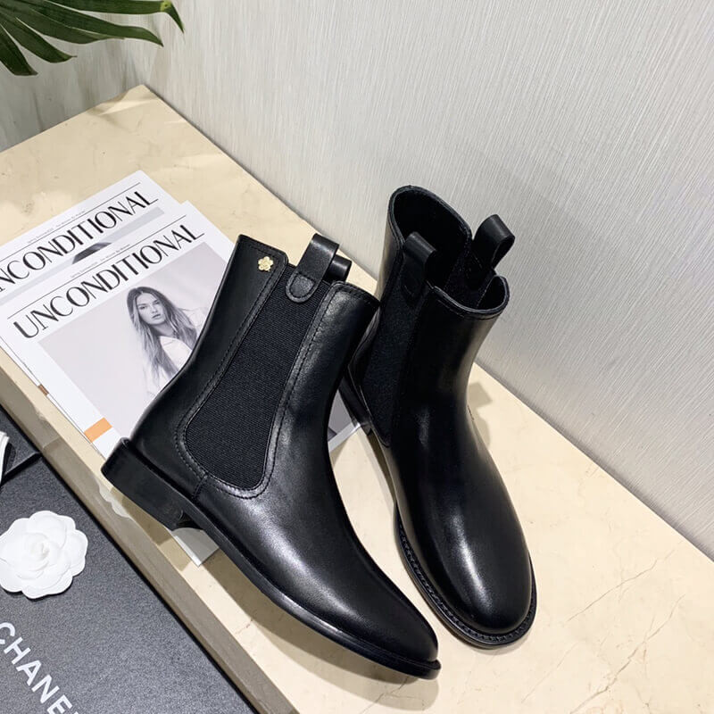 Ch**el Calfskin Cap Toe Ankle Boots