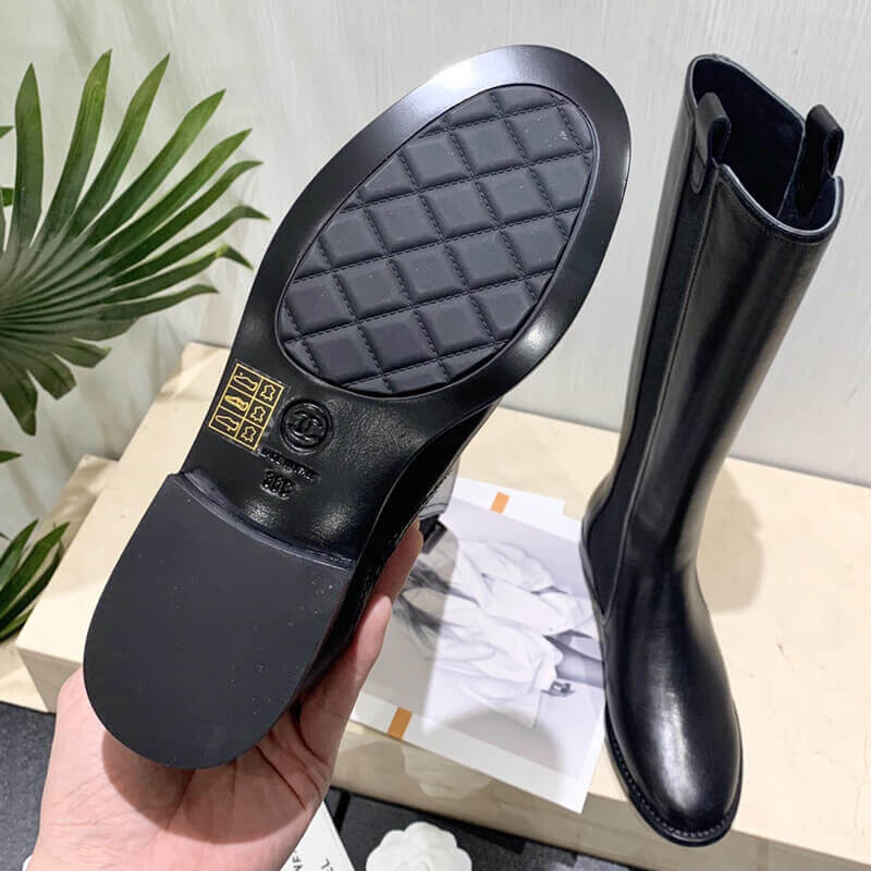 Ch**el Calfskin Cap Toe High Boots