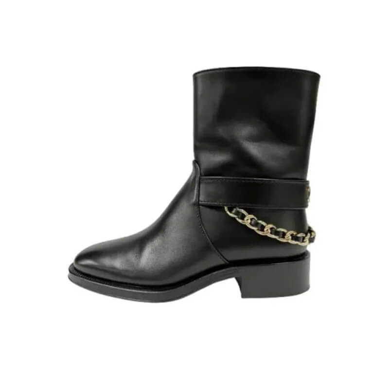 Ch**el Calfskin Chain Ankle Boots