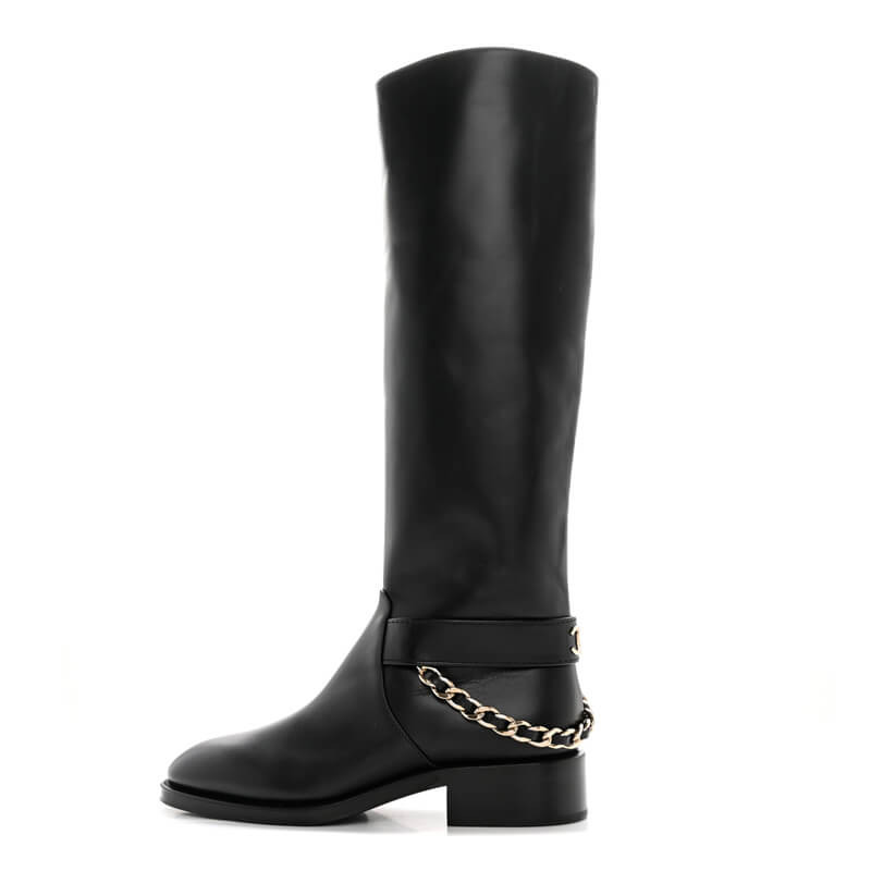 Ch**el Calfskin Chain High Boots
