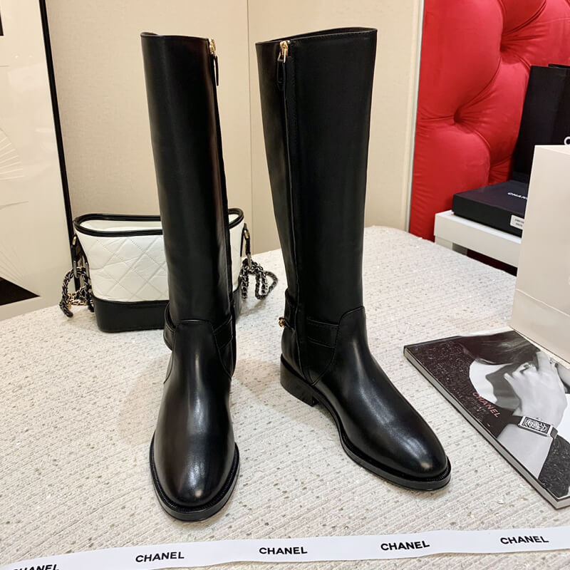 Ch**el Calfskin Chain High Boots