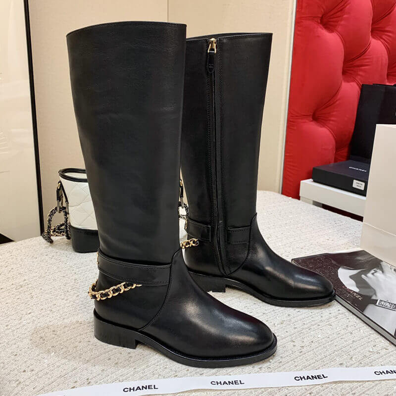 Ch**el Calfskin Chain High Boots