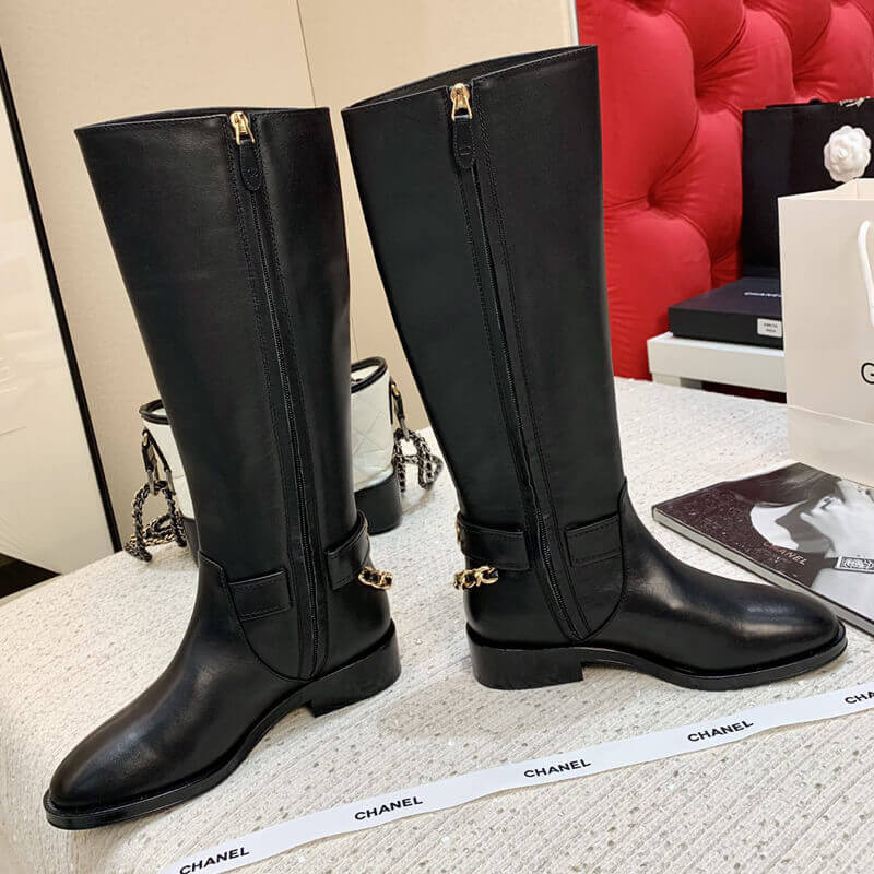 Ch**el Calfskin Chain High Boots