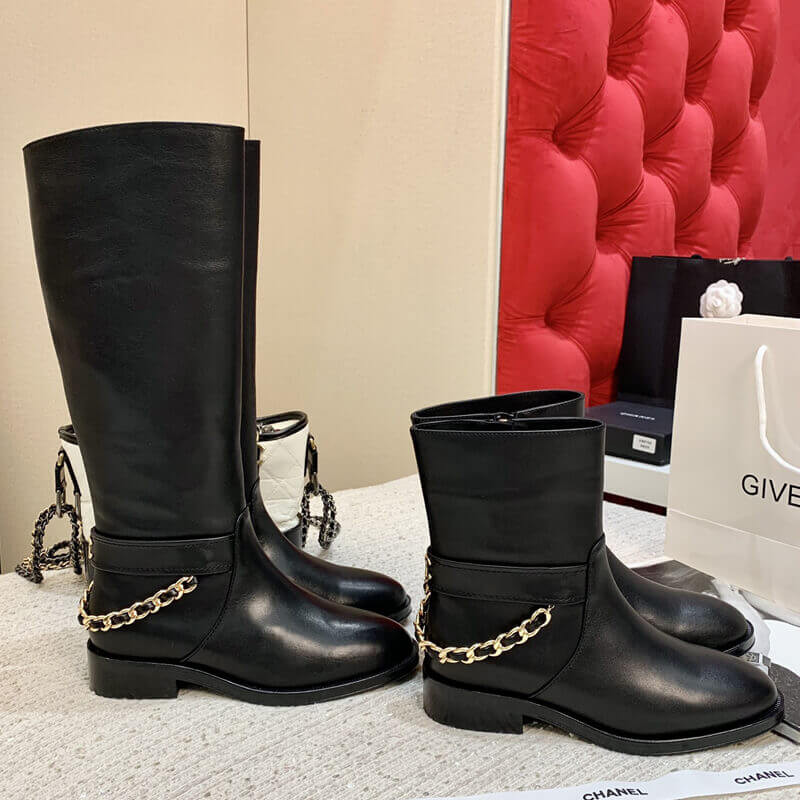 Ch**el Calfskin Chain High Boots