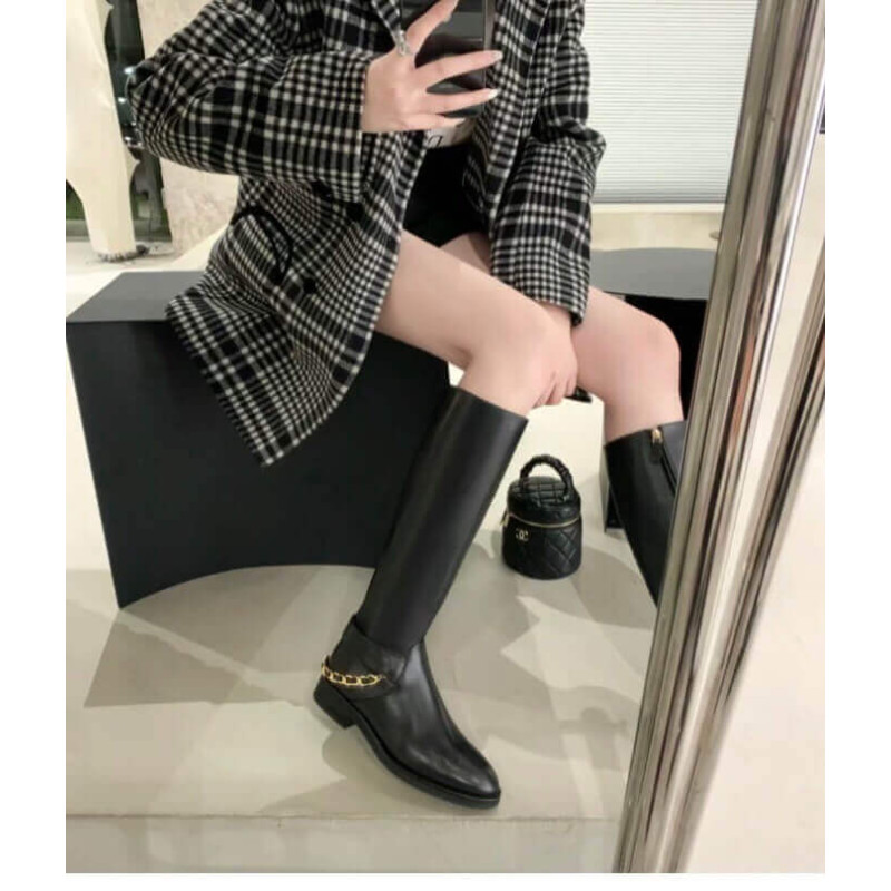 Ch**el Calfskin Chain High Boots