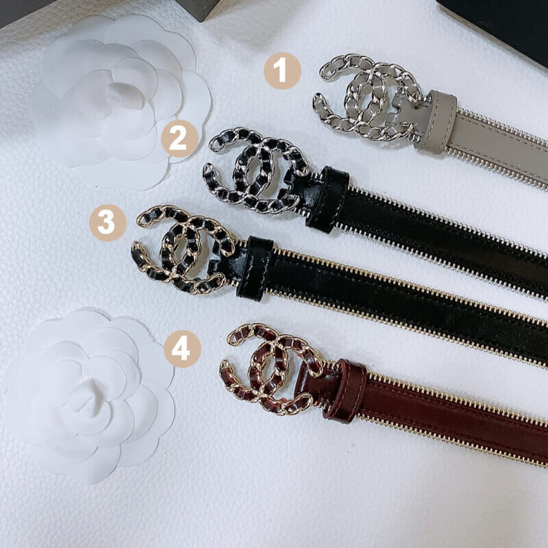 Ch**el Calfskin Belt Metal Double C Buckle 20mm