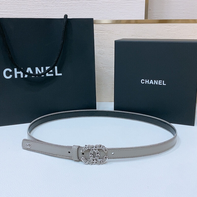 Ch**el Calfskin Belt Metal Double C Buckle 20mm