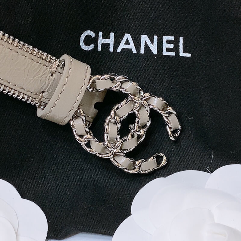 Ch**el Calfskin Belt Metal Double C Buckle 20mm