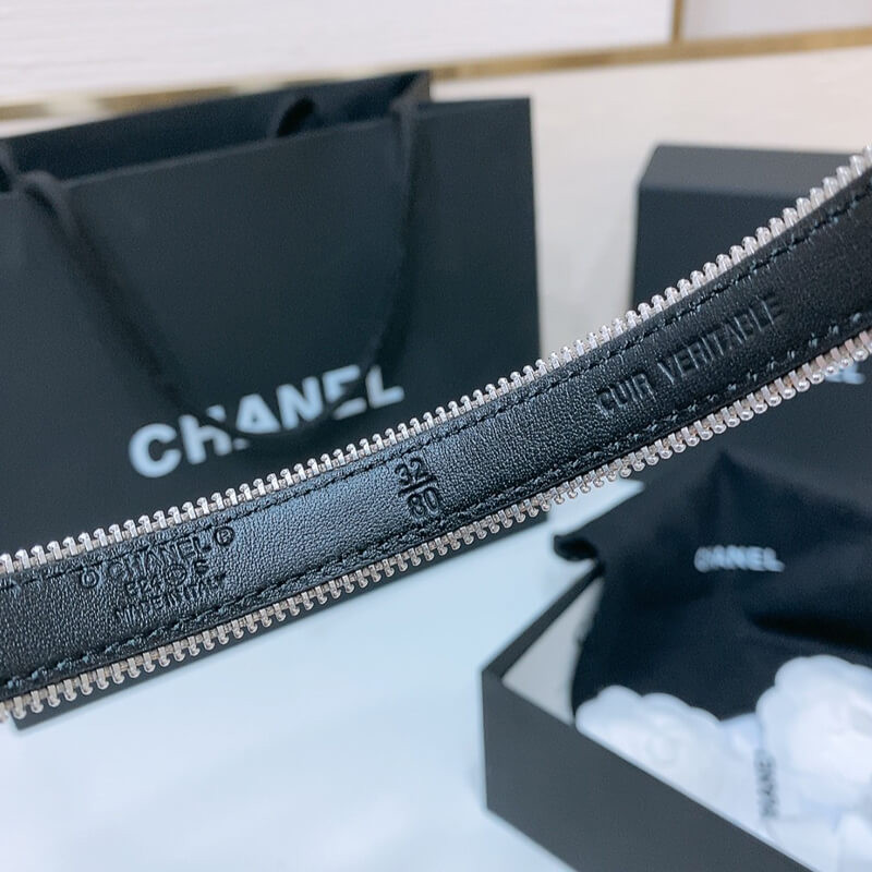 Ch**el Calfskin Belt Metal Double C Buckle 20mm