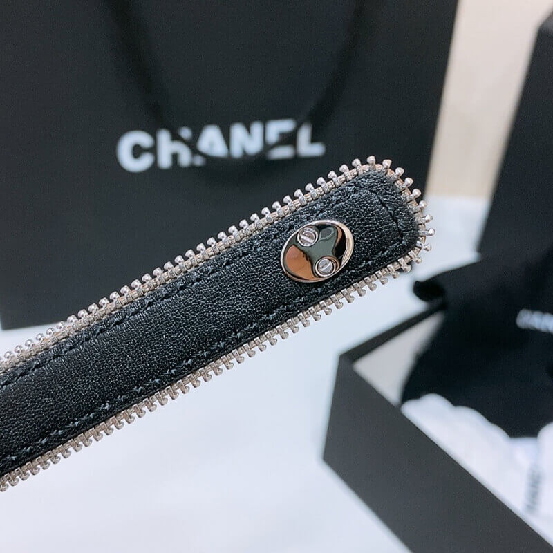 Ch**el Calfskin Belt Metal Double C Buckle 20mm