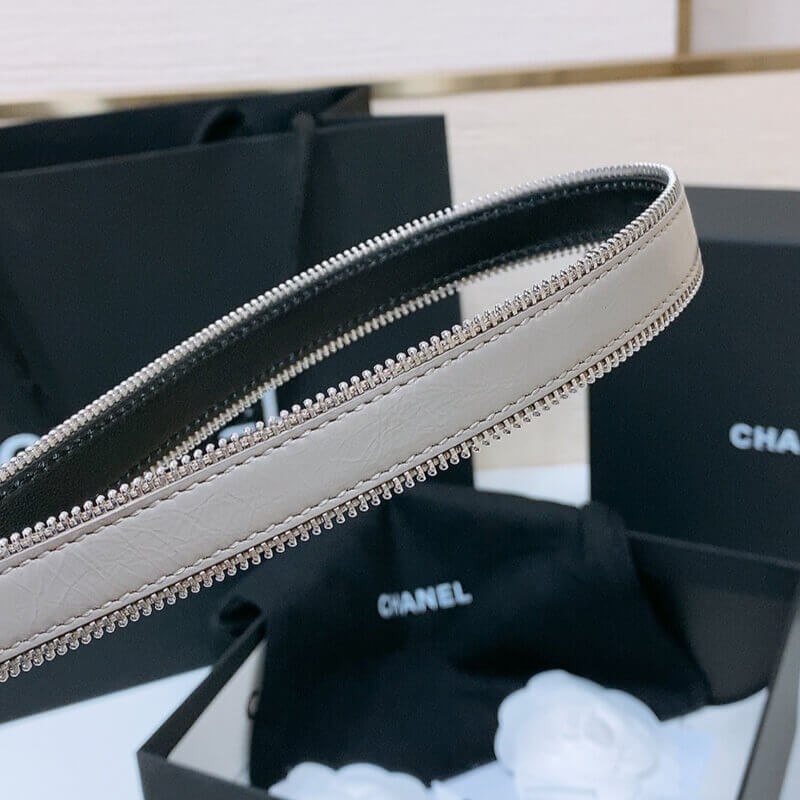 Ch**el Calfskin Belt Metal Double C Buckle 20mm