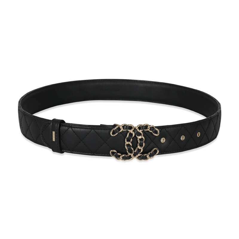 Ch**el Black Quilted Calfskin CC Chain Belt