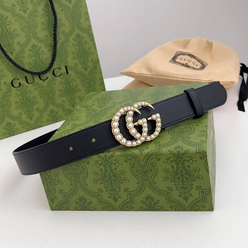 Gvc*1 Black Double G Pearl 30mm Belt 453260