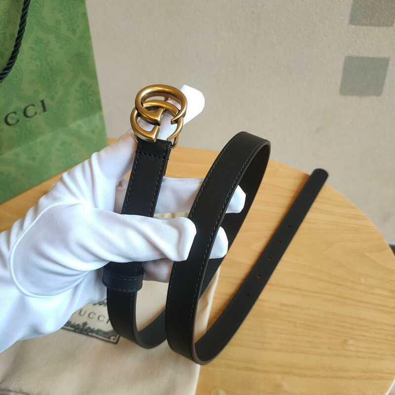 Gvc*1 Calfskin Double G 20mm Belt with Antiqued Brass Buckle 409417