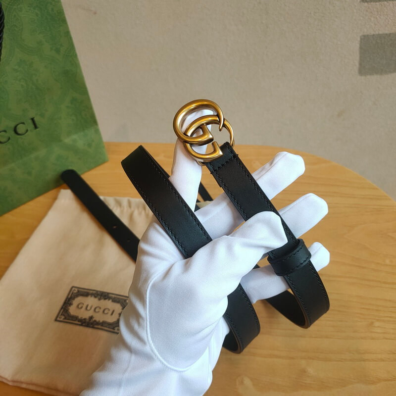 Gvc*1 Calfskin Double G 20mm Belt with Antiqued Brass Buckle 409417