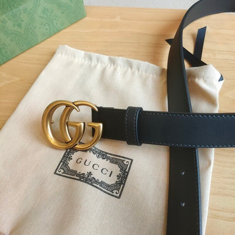 Gvc*1 Calfskin Double G 30mm Belt with Antiqued Brass Buckle 400593