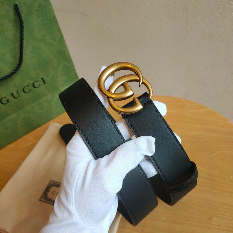 Gvc*1 Calfskin Double G 34mm Belt with Antiqued Brass Buckle 400593