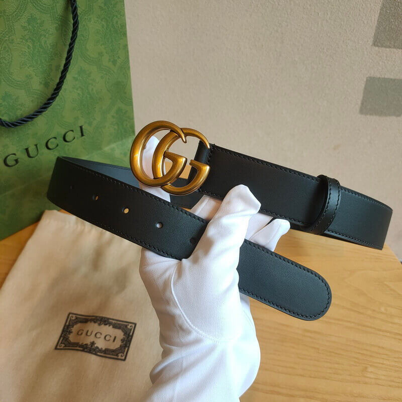 Gvc*1 Calfskin Double G 34mm Belt with Antiqued Brass Buckle 400593