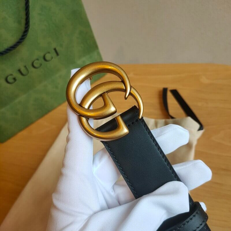 Gvc*1 Calfskin Double G 34mm Belt with Antiqued Brass Buckle 400593