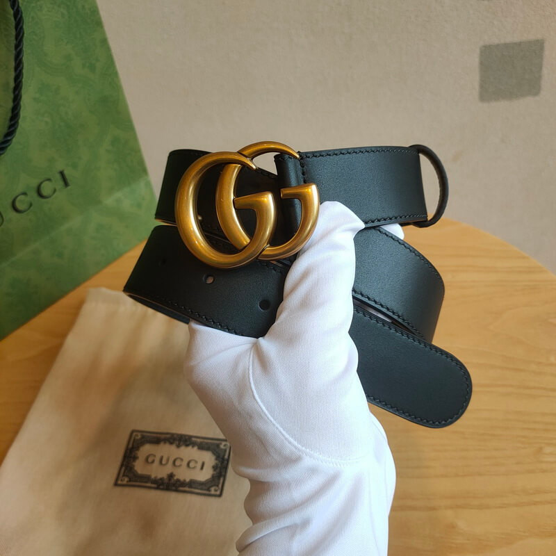 Gvc*1 Calfskin Double G 34mm Belt with Antiqued Brass Buckle 400593