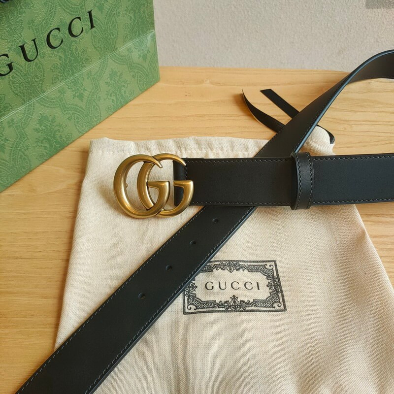 Gvc*1 Calfskin Double G 34mm Belt with Antiqued Brass Buckle 400593