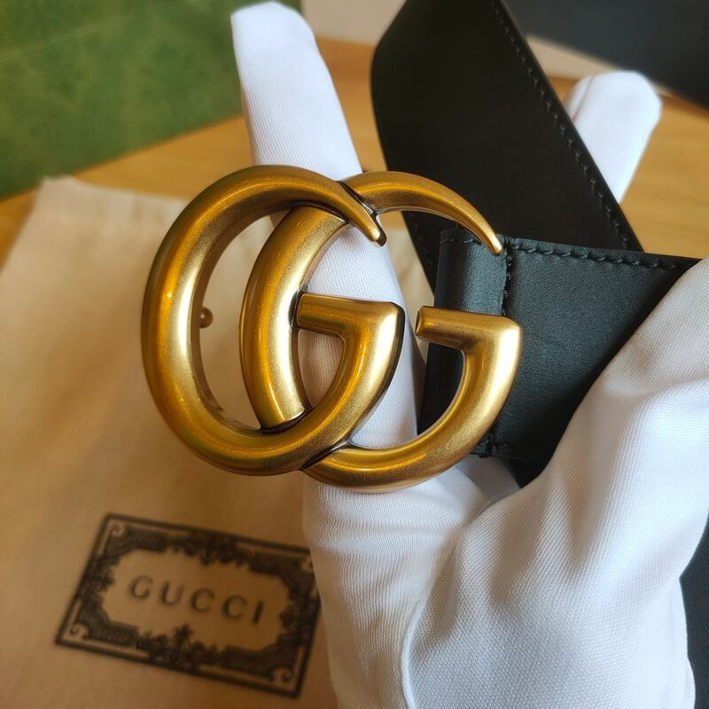 Gvc*1 Calfskin Double G 38mm Belt with Antiqued Brass Buckle 400593