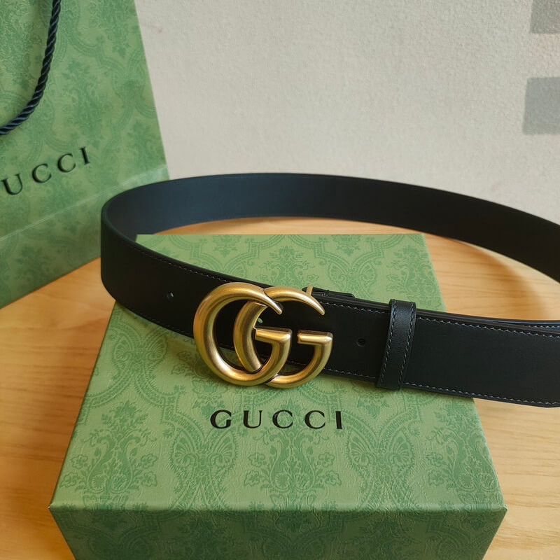 Gvc*1 Calfskin Double G 38mm Belt with Antiqued Brass Buckle 400593