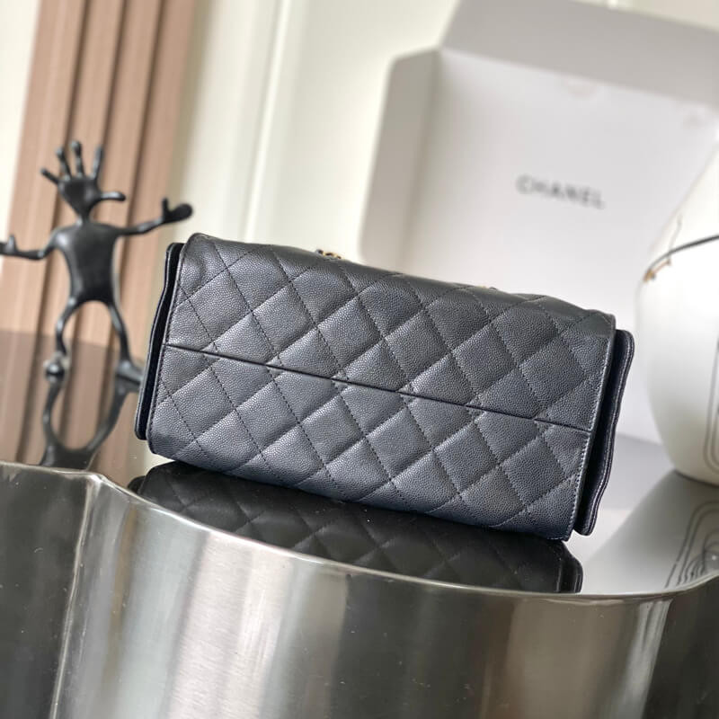 Ch**el 25 Small Hobo Bag Black Grained Calfskin AS5293