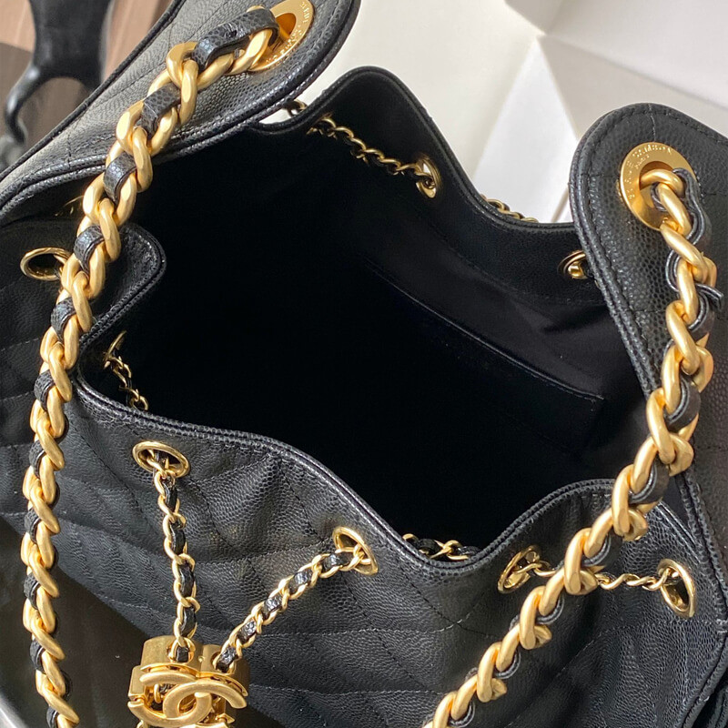 Ch**el 25 Small Hobo Bag Black Grained Calfskin AS5293