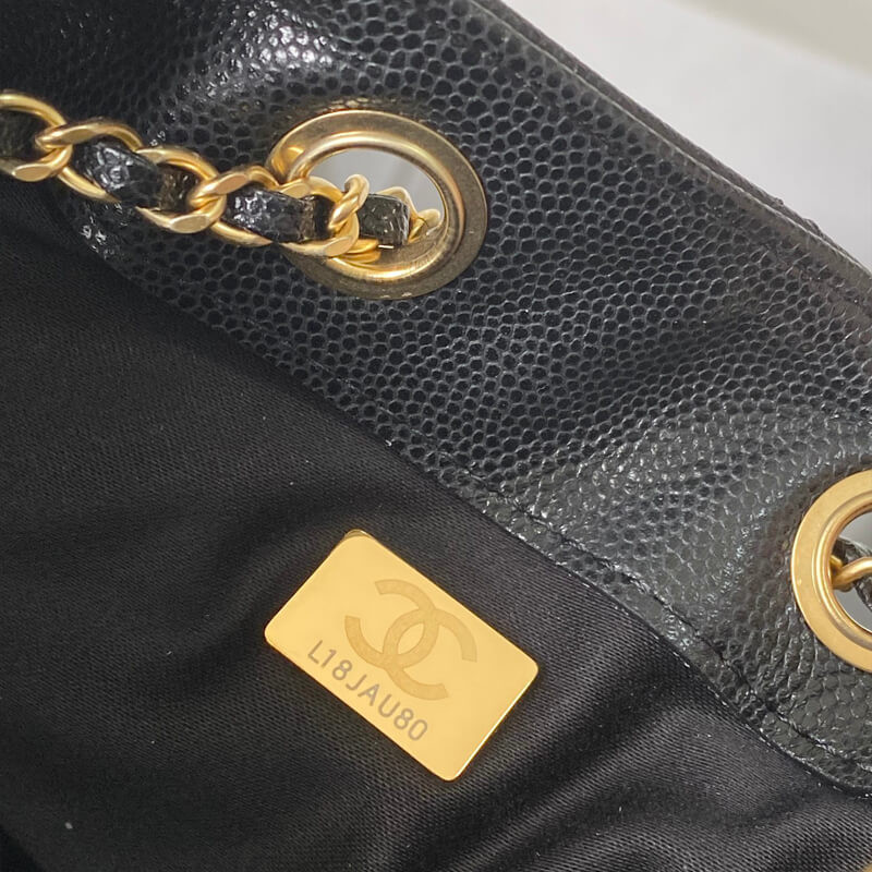 Ch**el 25 Small Hobo Bag Black Grained Calfskin AS5293