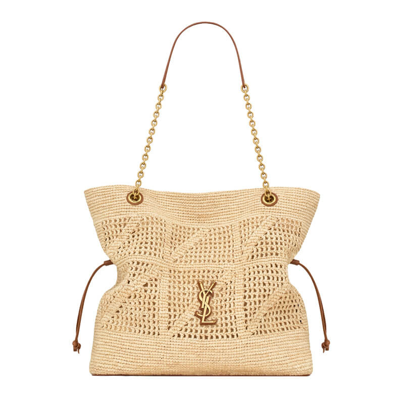 Sa1nt Lau*nt Jamie Leather-Trimmed Raffia Tote Bag