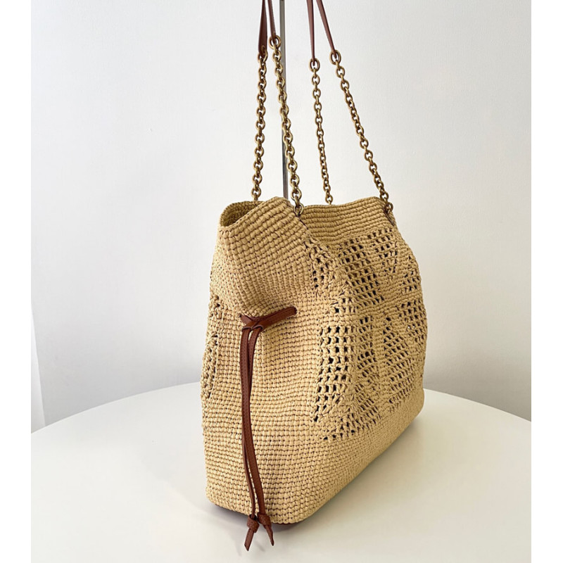 Sa1nt Lau*nt Jamie Leather-Trimmed Raffia Tote Bag