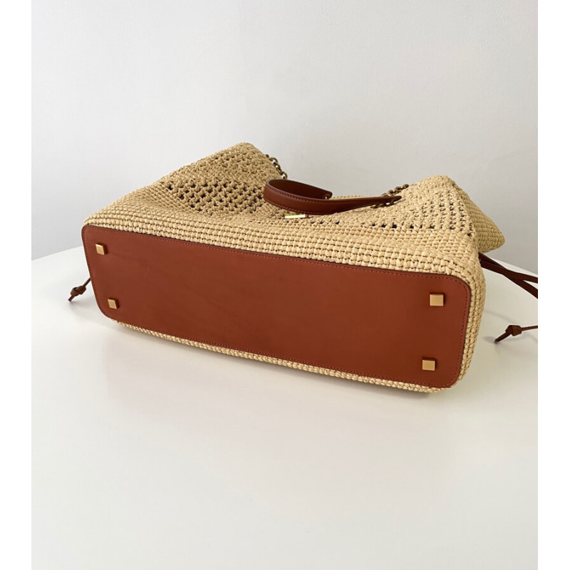 Sa1nt Lau*nt Jamie Leather-Trimmed Raffia Tote Bag