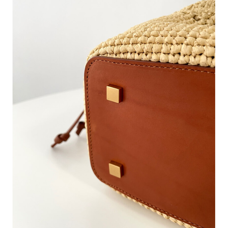 Sa1nt Lau*nt Jamie Leather-Trimmed Raffia Tote Bag