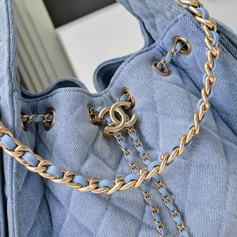 Ch**el 25 Small Handbag Hobo Washed Denim Blue